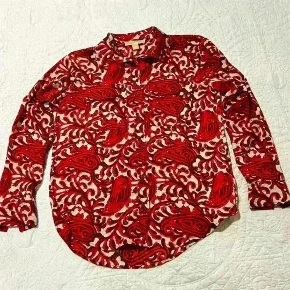 Michael Kors XS Silky Floral Paisley Watercolor‎ Button Down Blouse  Top